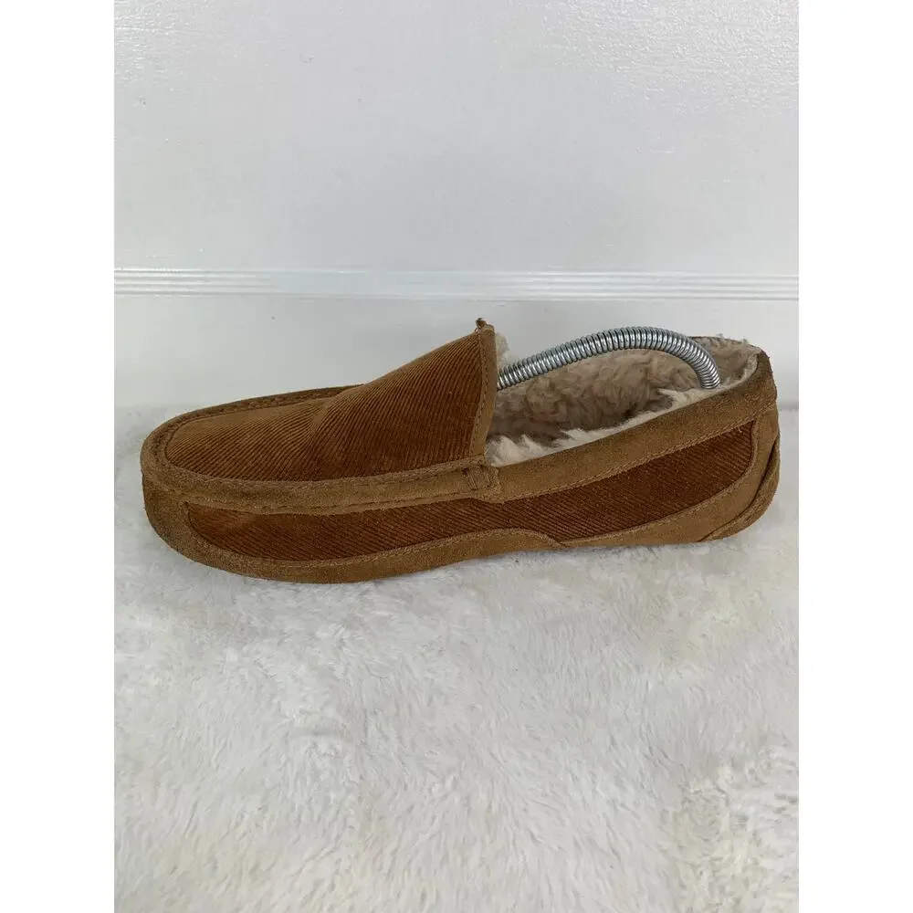 UGG Ascot Corduroy II Chestnut Suede Moccasin Slippers Men’s Size 10